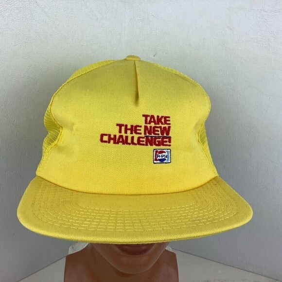 Vintage Take The New Pepsi Challenge Snapback Trucker Hat Yellow One Size USA - Picture 2 of 9